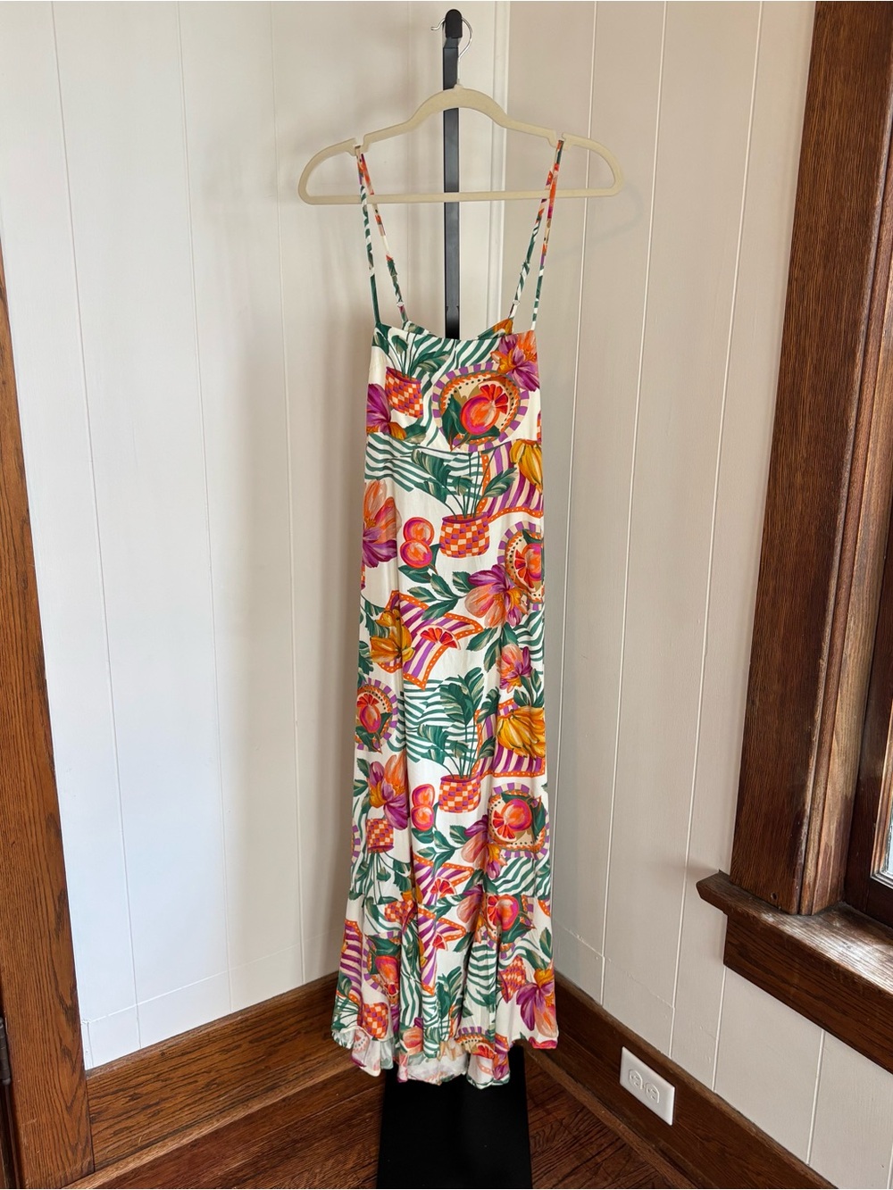 Paper Heart Fruit Floral Coastal Maxi Dress Tie Back Womens XS NWT Resortwear
